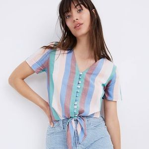 Madewell Novel Tie-Front Button Top in Flagstaff Stripe